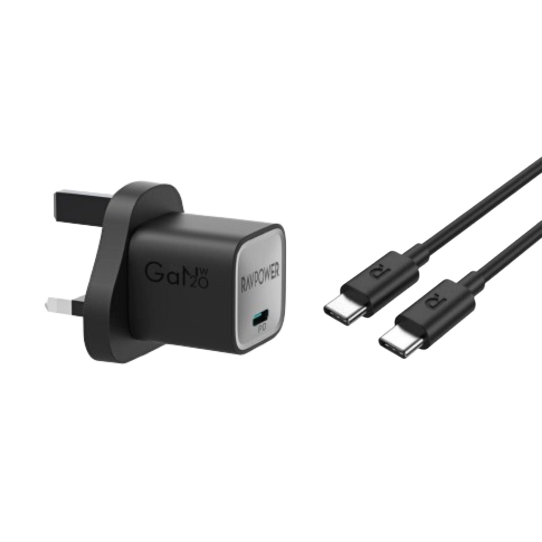 Ravpower PD Pioneer 20W Wall Charger+ USB-C to USB-C Cable 1 M- Black